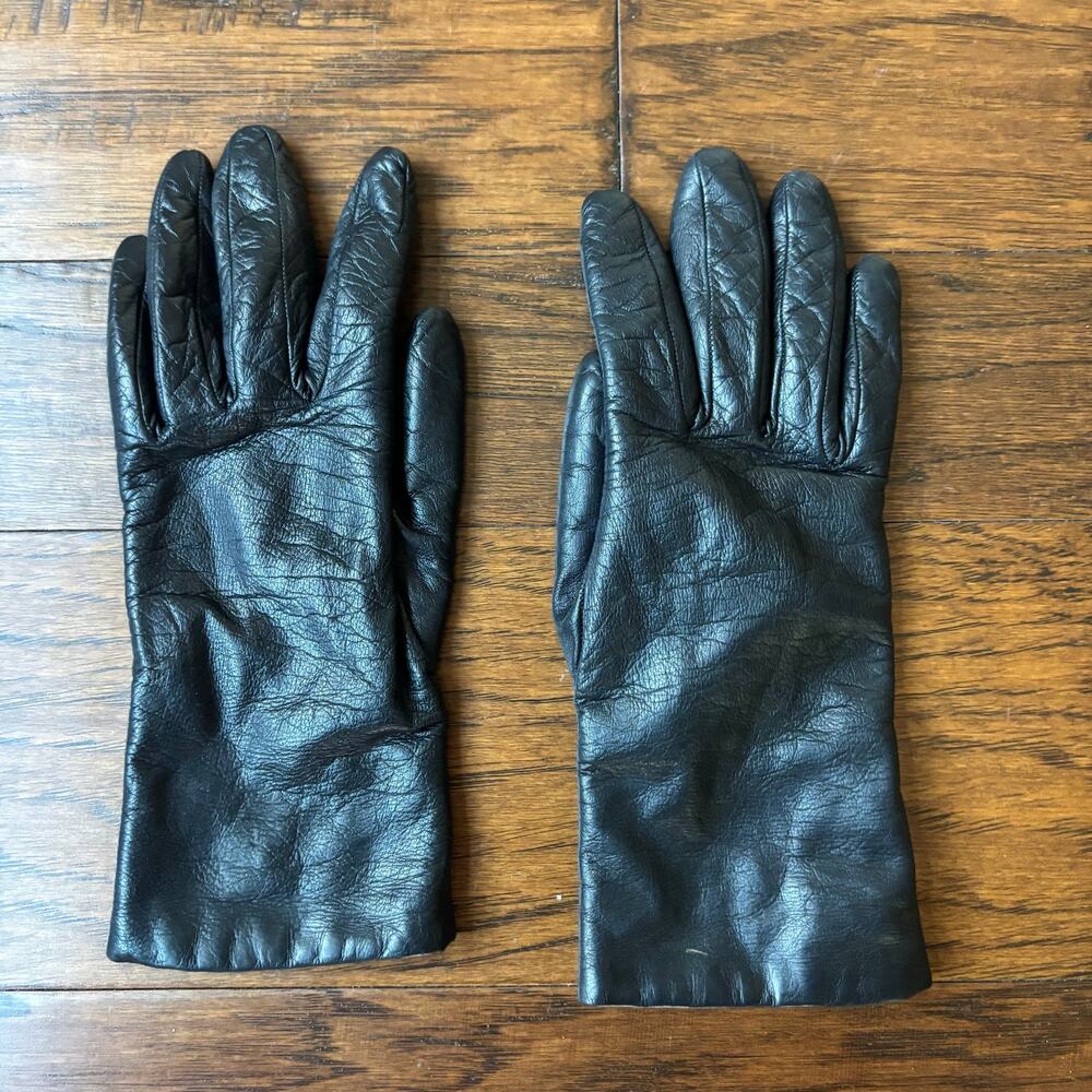 BERGDORF GOODMAN Vintage Women’s Black Leather Gloves Cashmere Lined Italy 6.5